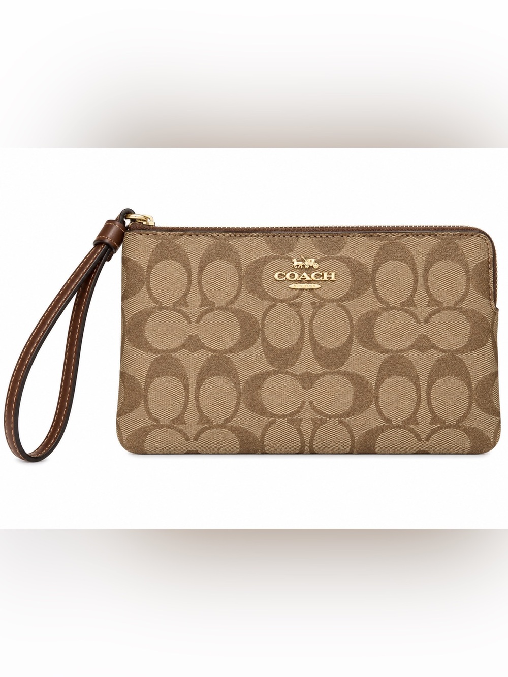 Coach Signature Canvas Wristlet in Tan/Brown
